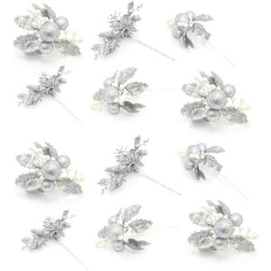 Carousel Home 12 Piece Silver Glitter Christmas Flower Spray Pick Artificial Holly Stems Chr Carousel Home 12 Piece Silver Glitter Christmas Flower Spray Pick Artificial Holly Stems Chr