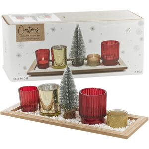 URBN Living 7Pc Christmas Red Gold Glass Tealight Candle Holder Tree Set Snow Tray URBN Living 7Pc Christmas Red Gold Glass Tealight Candle Holder Tree Set Snow Tray