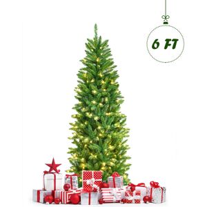 Costway 6 FT Pre-lit Christmas Pencil Tree Xmas with Metal Stand Easy Assembly Costway 6 FT Pre-lit Christmas Pencil Tree Xmas with Metal Stand Easy Assembly
