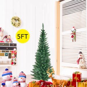 Costway 5 FT Artificial Christmas Tree Slim w/Metal Stand Decorative Xmas Tree Costway 5 FT Artificial Christmas Tree Slim w/Metal Stand Decorative Xmas Tree