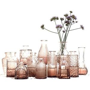 TempFoo 12 Small Glass Flower Vase for Wedding Centrepiece Table Decorations, Pink Clear TempFoo 12 Small Glass Flower Vase for Wedding Centrepiece Table Decorations, Pink Clear