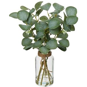 Hollyone 35CM Artificial Eucalyptus Stems in Glass Vase with Faux Water, 14" Fake Plant F Hollyone 35CM Artificial Eucalyptus Stems in Glass Vase with Faux Water, 14" Fake Plant F