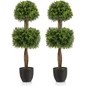 Costway 2 PCS 100CM Artificial Boxwood Topiary Ball Tree with Cement-filled Plastic Pot Costway 2 PCS 100CM Artificial Boxwood Topiary Ball Tree with Cement-filled Plastic Pot