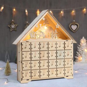 Living And Home Countdown Christmas Wooden Calendar House 24 Drawers with LED Lights Living And Home Countdown Christmas Wooden Calendar House 24 Drawers with LED Lights