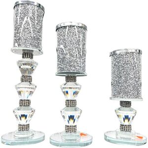 JAYOGLA Silver Crystal Crushed Diamond 3-Tier Pillar Candle Holder Set Elegant JAYOGLA Silver Crystal Crushed Diamond 3-Tier Pillar Candle Holder Set Elegant