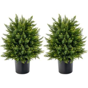 Costway 2 PCS Artificial Cedar Topiary Tree 50cm Faux Shrub Brush Potted Tree Costway 2 PCS Artificial Cedar Topiary Tree 50cm Faux Shrub Brush Potted Tree