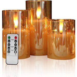 Unbranded Gold Glass Flameless Candles Flickering With Remote, Moving Wick Battery Operate Unbranded Gold Glass Flameless Candles Flickering With Remote, Moving Wick Battery Operate