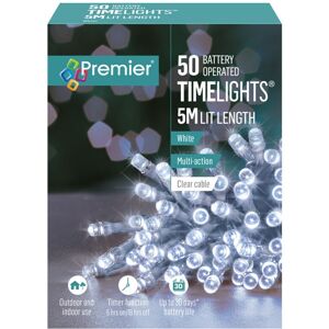 Premier - 50 LED Multi Action Battery Operated TIMELIGHTS - White/Clear Cable Premier - 50 LED Multi Action Battery Operated TIMELIGHTS - White/Clear Cable