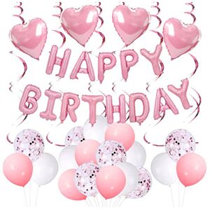 SZHUIHER SGH01T489-1 Pink Birthday Decorations Set - Happy Birthday Banner, Heart Foil Ba SZHUIHER SGH01T489-1 Pink Birthday Decorations Set - Happy Birthday Banner, Heart Foil Ba