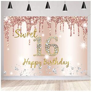 Tecreo Happy 16th Birthday Backdrop Banner for Girl Sweet 16 Birthday Decorations 16 Ye Tecreo Happy 16th Birthday Backdrop Banner for Girl Sweet 16 Birthday Decorations 16 Ye