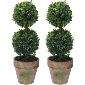 Unbranded 2x Artificial Topiary Trees in Pots - Weatherproof Plastic, 21cm, Green - Indoor Unbranded 2x Artificial Topiary Trees in Pots - Weatherproof Plastic, 21cm, Green - Indoor
