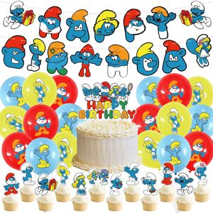 Unbranded Smurfs theme birthday party decoration banner balloon set children's birthday ca Unbranded Smurfs theme birthday party decoration banner balloon set children's birthday ca