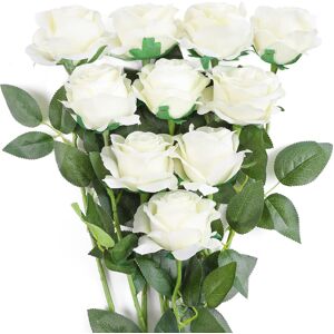 JUSTOYOU Rose Artificial Silk White Rose Flowers Single Long Stem Fake Rose Bouquet Home JUSTOYOU Rose Artificial Silk White Rose Flowers Single Long Stem Fake Rose Bouquet Home