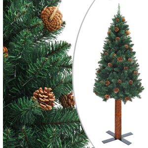 vidaXL Slim Christmas Tree with Real Wood and Cones Green PVC Xmas Decoration vidaXL Slim Christmas Tree with Real Wood and Cones Green PVC Xmas Decoration