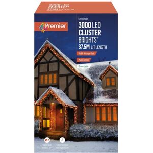 Premier - 3000 LED Multi Action Cluster Brights With Timer - Red & Vintage Gold/ Premier - 3000 LED Multi Action Cluster Brights With Timer - Red & Vintage Gold/
