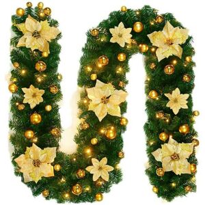 BGHONE (Gold) (Red) 9FT Christmas Garland LED Lights Up Xmas Wreath Fireplace Door Deco BGHONE (Gold) (Red) 9FT Christmas Garland LED Lights Up Xmas Wreath Fireplace Door Deco