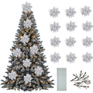 Unbranded (Sliver) 12Pcs Christmas Poinsettia Flower Artificial Pointsettia with Clips Chr Unbranded (Sliver) 12Pcs Christmas Poinsettia Flower Artificial Pointsettia with Clips Chr