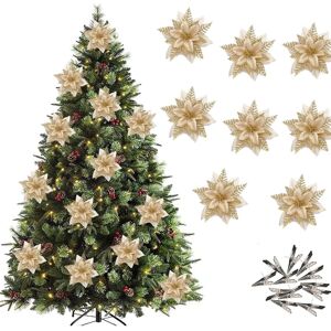 Unbranded (Gold) 12Pcs Christmas Poinsettia Flower Artificial Pointsettia with Clips Chris Unbranded (Gold) 12Pcs Christmas Poinsettia Flower Artificial Pointsettia with Clips Chris