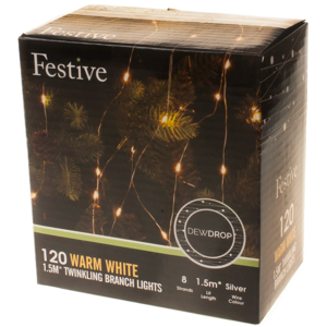 Festive Productions Festive 120 Warm White Christmas Twinkling Dewdrop Branch Lights - 1.5 Metres Festive Productions Festive 120 Warm White Christmas Twinkling Dewdrop Branch Lights - 1.5 Metres