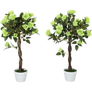 Outsunny Set of 2 90cm Artificial Rose Tree, Fake Decorative Plant, Green Outsunny Set of 2 90cm Artificial Rose Tree, Fake Decorative Plant, Green
