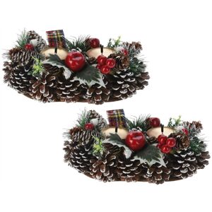 Carousel Home Pack of 2 Christmas Double Candle Holder Berry & Pinecone Candle Holder - 25cm Carousel Home Pack of 2 Christmas Double Candle Holder Berry & Pinecone Candle Holder - 25cm