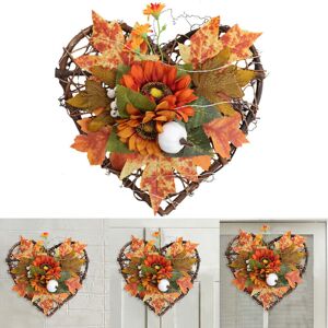 SRJ STAR LOVE Heart LED Lighted Autumn Wreath with Maple, Sunflower, Pumpkin & Berries - SRJ STAR LOVE Heart LED Lighted Autumn Wreath with Maple, Sunflower, Pumpkin & Berries -