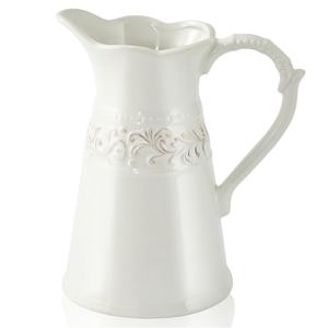 Typecat White Ceramic Pitcher Vase - Farmhouse French Country Decor, 8.5in Rustic Jug Va Typecat White Ceramic Pitcher Vase - Farmhouse French Country Decor, 8.5in Rustic Jug Va