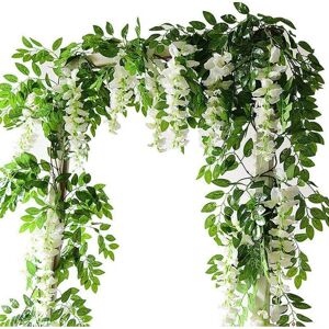Gogerstar (White) 4Pcs 7ft Artificial Wisteria Vine Garland Plants Flowers Arts For Ceremo Gogerstar (White) 4Pcs 7ft Artificial Wisteria Vine Garland Plants Flowers Arts For Ceremo