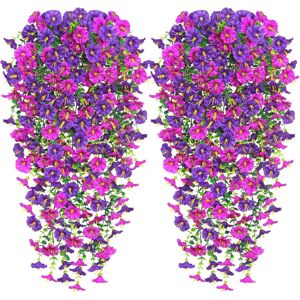 Five Leaf (2PCS, Purple Fuchsia) Artificial Fake Hanging Flowers Plants for Outdoor Decora Five Leaf (2PCS, Purple Fuchsia) Artificial Fake Hanging Flowers Plants for Outdoor Decora