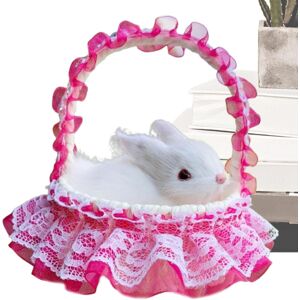 Unbranded (Red) Realistic Furry Bunny, Realistic Furry Rabbits Figurines with Basket, Anim Unbranded (Red) Realistic Furry Bunny, Realistic Furry Rabbits Figurines with Basket, Anim
