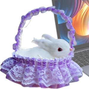 Unbranded (Purple) Realistic Furry Bunny, Realistic Furry Rabbits Figurines with Basket, A Unbranded (Purple) Realistic Furry Bunny, Realistic Furry Rabbits Figurines with Basket, A