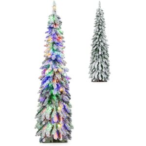 Costway 5 FT Pre-Lit Artificial Christmas Tree Snow-Flocked Slim Pencil Christmas Tree Costway 5 FT Pre-Lit Artificial Christmas Tree Snow-Flocked Slim Pencil Christmas Tree