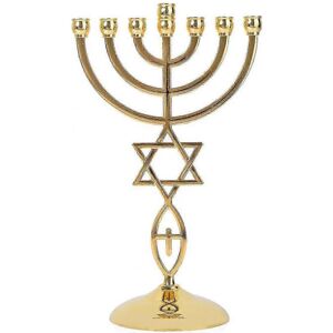 Unbranded Menorah 7 Branch Gold Plated Star Of David Jewish Candle Holder (21cm Gold) Unbranded Menorah 7 Branch Gold Plated Star Of David Jewish Candle Holder (21cm Gold)