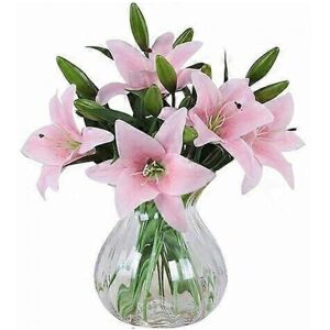 Unbranded Artificial Flowers, 5pcs Real Touch Latex Artificial Lilies in Vase for Wedding Unbranded Artificial Flowers, 5pcs Real Touch Latex Artificial Lilies in Vase for Wedding