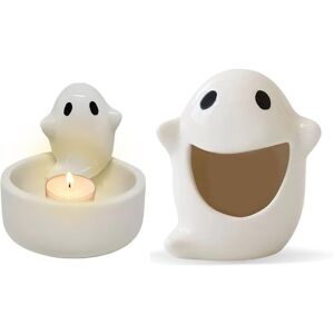 Unbranded (A) 2 PCS Halloween Ghost Candle Holder, Cute Ghost Candle Holder, Ceramic Teali Unbranded (A) 2 PCS Halloween Ghost Candle Holder, Cute Ghost Candle Holder, Ceramic Teali