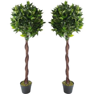 Leaf Pair of 120cm (4ft) Twisted Trunk Artificial Topiary Bay Laurel Ball Trees Leaf Pair of 120cm (4ft) Twisted Trunk Artificial Topiary Bay Laurel Ball Trees