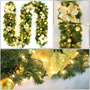 GOPLUSHTOY (Gold) 9FT Christmas Garland with LED Lights Xmas Decorations Wreath for Firepla GOPLUSHTOY (Gold) 9FT Christmas Garland with LED Lights Xmas Decorations Wreath for Firepla