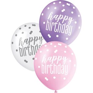 Rubies 6 Pink, Purple and White Happy Birthday Balloons Rubies 6 Pink, Purple and White Happy Birthday Balloons