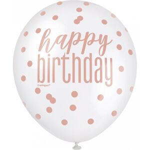 Rubies 6 Happy Birthday latex balloons with white and pink polka dots 30 cm Rubies 6 Happy Birthday latex balloons with white and pink polka dots 30 cm