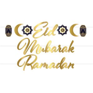 JADEO Eid Mubarak Banner - 182cm Gilded Cardboard Decoration JADEO Eid Mubarak Banner - 182cm Gilded Cardboard Decoration