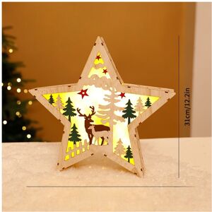 Unbranded (Large Star Deer) Christmas Tree Wooden Light Up Ornament Snowman Design Supplie Unbranded (Large Star Deer) Christmas Tree Wooden Light Up Ornament Snowman Design Supplie
