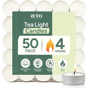 Zuvo Tea Light Candles 4 Hour Burn 50 Pack Unscented Tealights with Cotton Wick Zuvo Tea Light Candles 4 Hour Burn 50 Pack Unscented Tealights with Cotton Wick