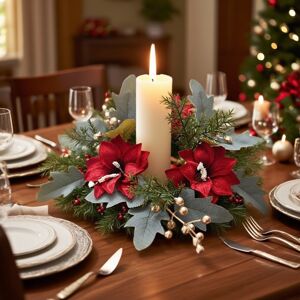 Unbranded (C) Christmas Candlestick Wreath White And Red Pines Cones Pines Branches Green Unbranded (C) Christmas Candlestick Wreath White And Red Pines Cones Pines Branches Green