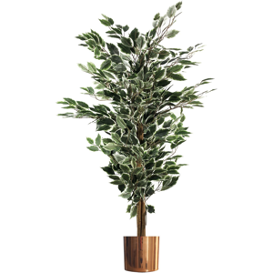 Leaf 130cm Variegated White/Green Bushy Ficus Tree Copper Metal Planter Leaf 130cm Variegated White/Green Bushy Ficus Tree Copper Metal Planter