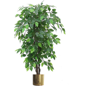 Leaf 120cm Artificial Ficus Tree / Plant - Large Bushy Shape Gold Metal Planter Leaf 120cm Artificial Ficus Tree / Plant - Large Bushy Shape Gold Metal Planter