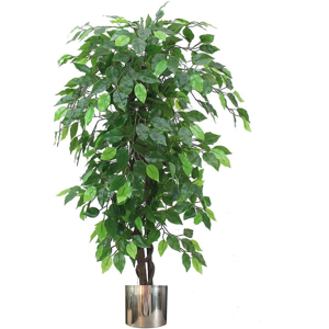 Leaf 120cm Artificial Ficus Tree / Plant - Large Bushy Shape Silver Metal Planter Leaf 120cm Artificial Ficus Tree / Plant - Large Bushy Shape Silver Metal Planter