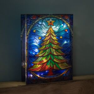 Premier 28cm Battery Operated Light up Christmas Tree Stained Glass Decoration with LEDs Premier 28cm Battery Operated Light up Christmas Tree Stained Glass Decoration with LEDs