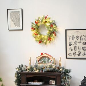 HOMCOM 60 cm Prelit Christmas Wreath, Door Wreath with Realistic Branches HOMCOM 60 cm Prelit Christmas Wreath, Door Wreath with Realistic Branches