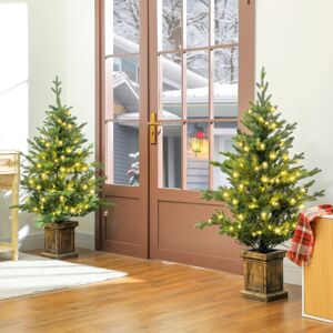 HOMCOM 2 Pcs 4ft Artificial Christmas Tree with Lights, Pot, Realistic Tips HOMCOM 2 Pcs 4ft Artificial Christmas Tree with Lights, Pot, Realistic Tips