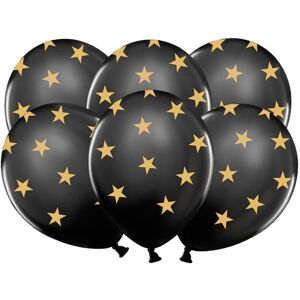 Rubies 6 Black latex balloons with gold stars 30 cm Rubies 6 Black latex balloons with gold stars 30 cm
